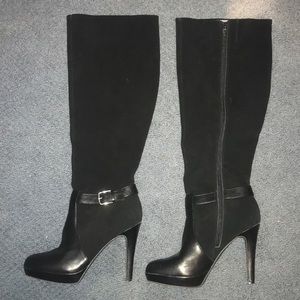 Black faux leather & suede boots